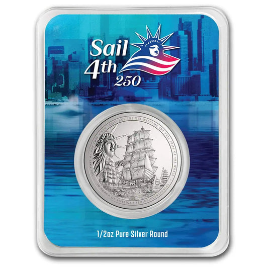 2026 PAMP Sail4th 1/2 oz Silver Round – BU in Tamper-Evident Packaging (Presale)