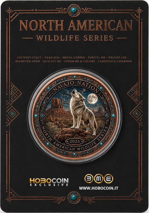 PRESALE – 2026 Navajo Nation Spirit of the Wolf UHR Colorized 1 oz .999 Copper Medal in Card