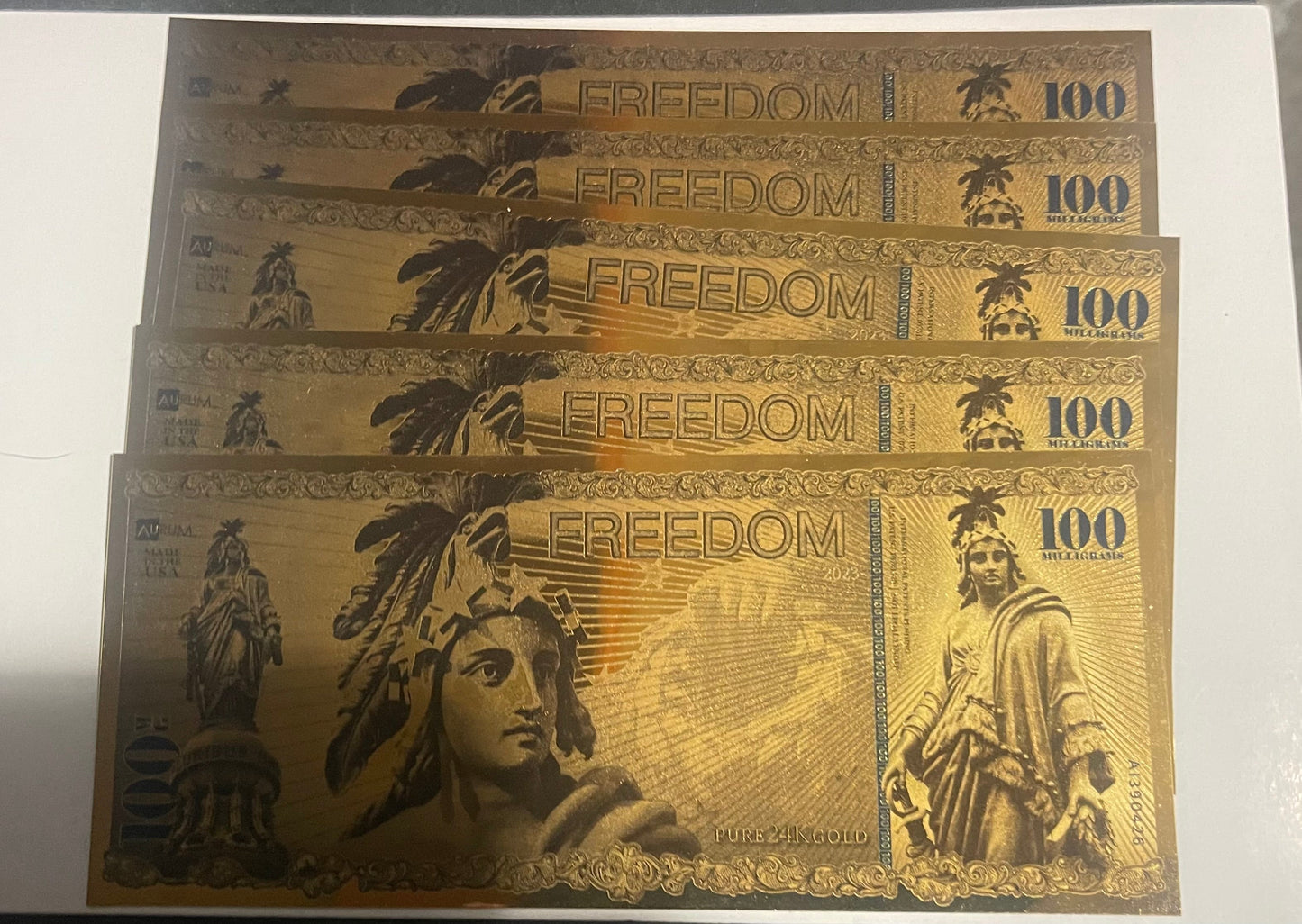 Freedom 100 MG 24k gold note by Valaurum K2BX