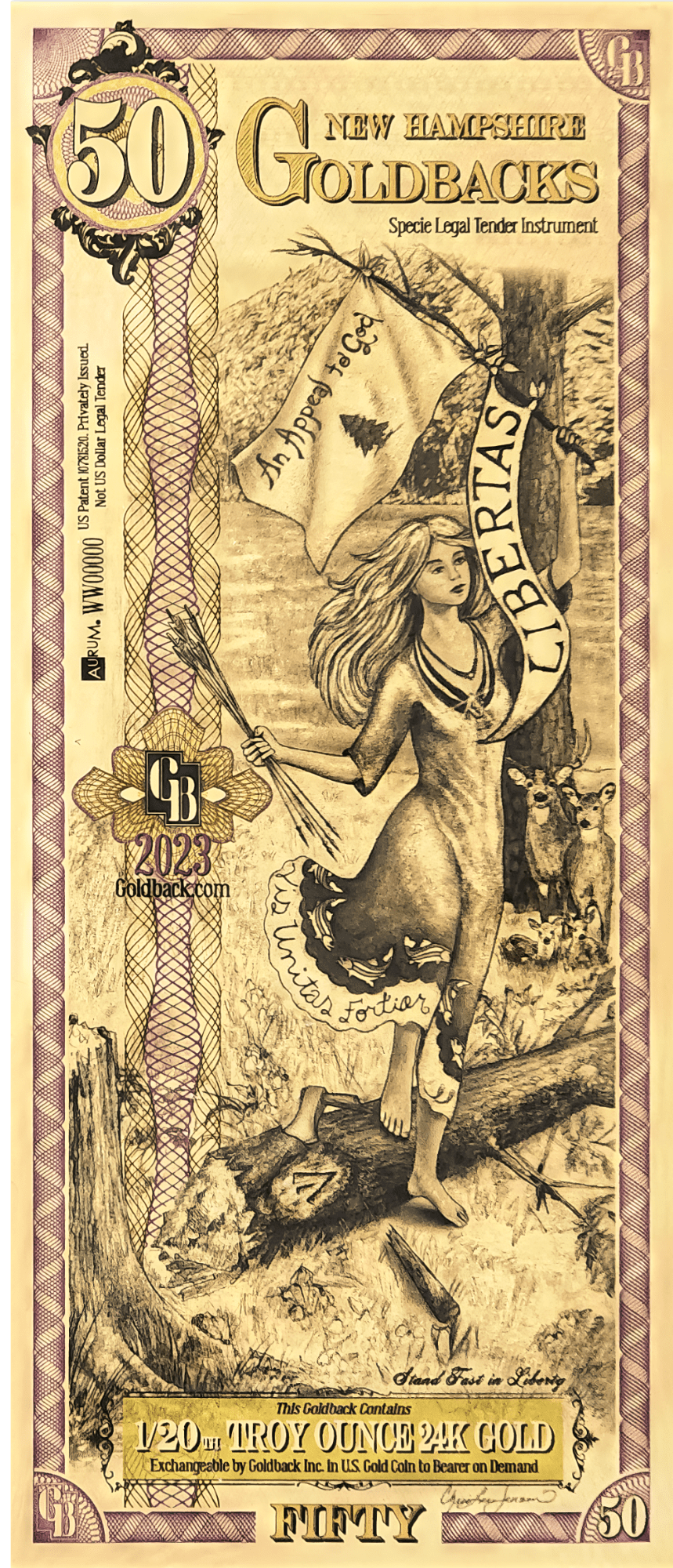 50 New Hampshire Goldback® | Official Goldback | K2BX