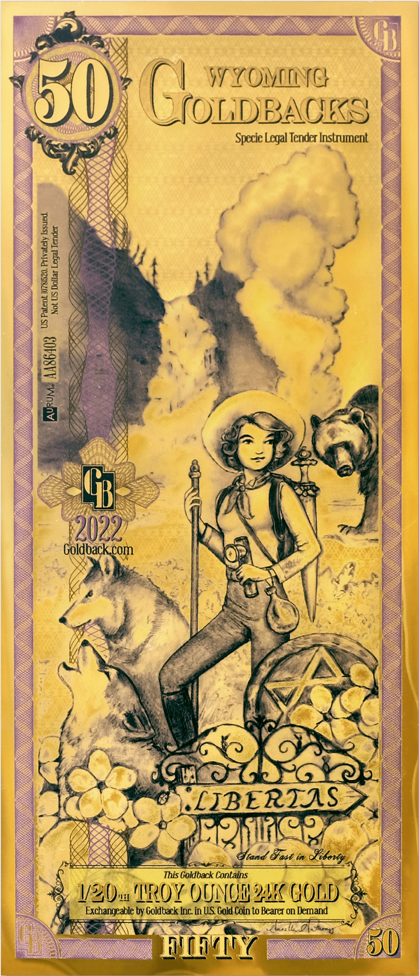 50 Wyoming Goldback® | Official Goldback | K2BX