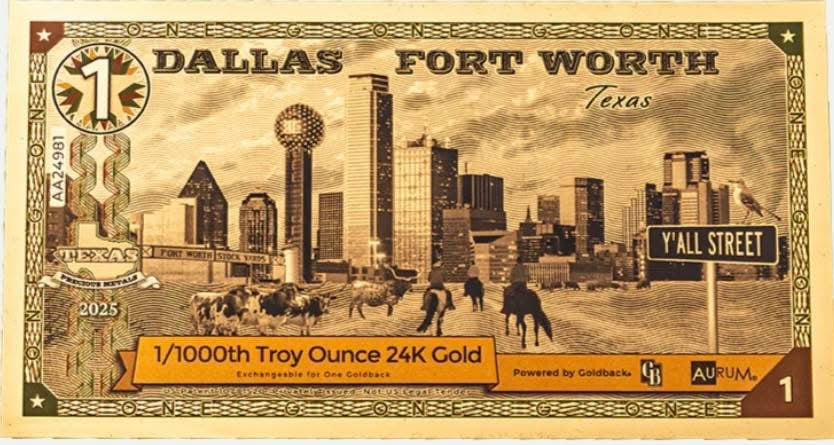 Dallas Fort Worth Texas Goldbacks ZXA Goldback