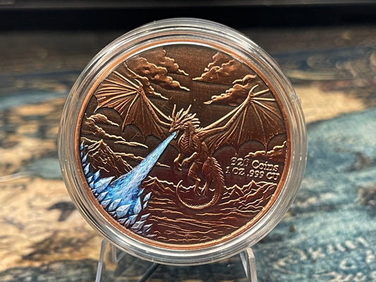Ice Dragon 1 oz .999 Fine Copper Colorized Round with Capsule & Display Box – In Hand