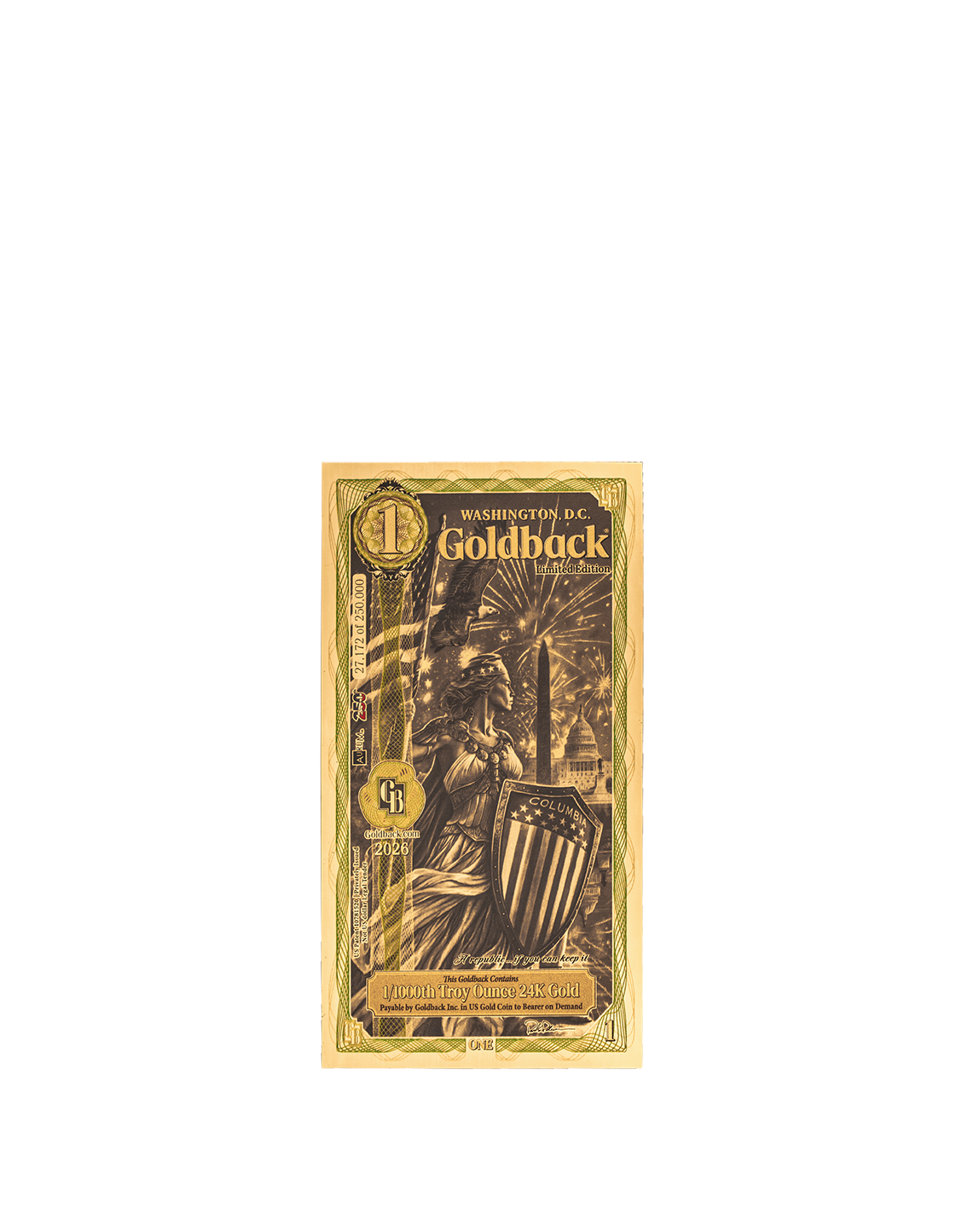 Preorder Washington D.C. Goldback (Standard Edition) Goldback
