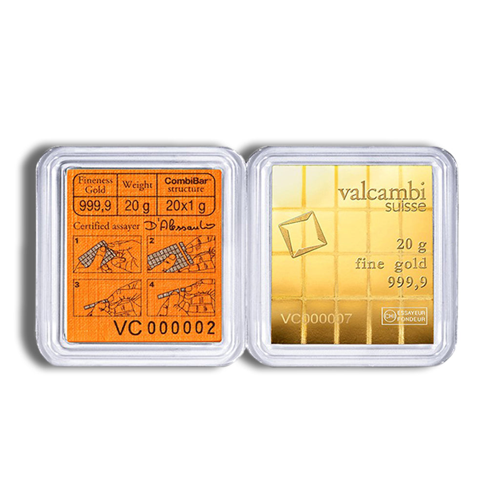 20 x 1 gram .9999 Valcambi CombiBar™ Gold (In Assay)