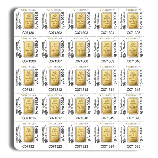 25 x 1 g Gold Bar - PAMP Multigram Gold Bar (Carded)