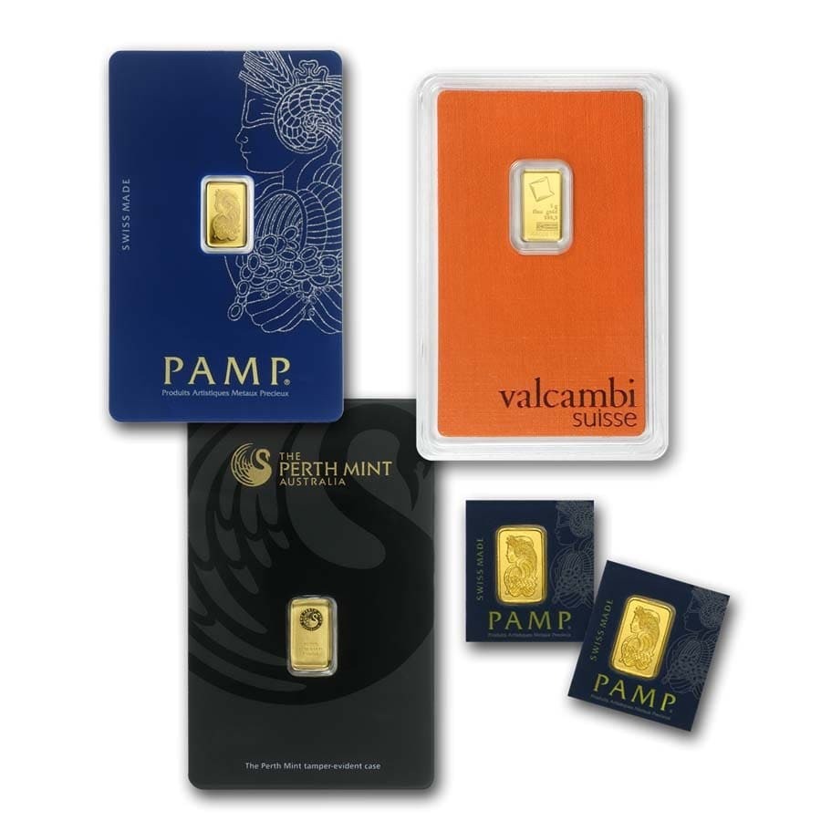 1 gram Gold Bar (Carded Brand Varies)- PAMP, Valcambi, IGR, Royal Mint 1g Gold