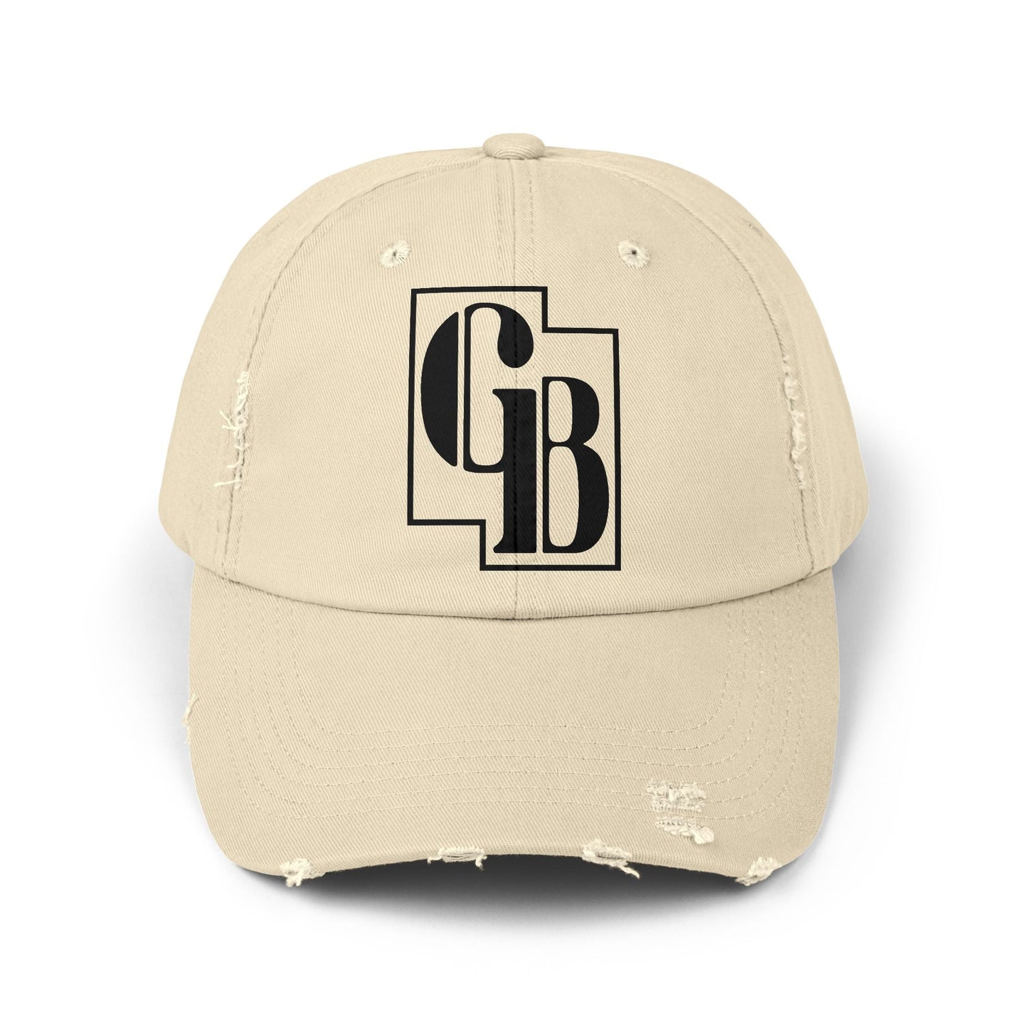 Unisex Distressed Cap with Bold Goldback Logo Graphic, Casual Hat for Everyday Wear, Gift for Sports Lovers, Trendy Accessories for Relaxed Vibes Printify