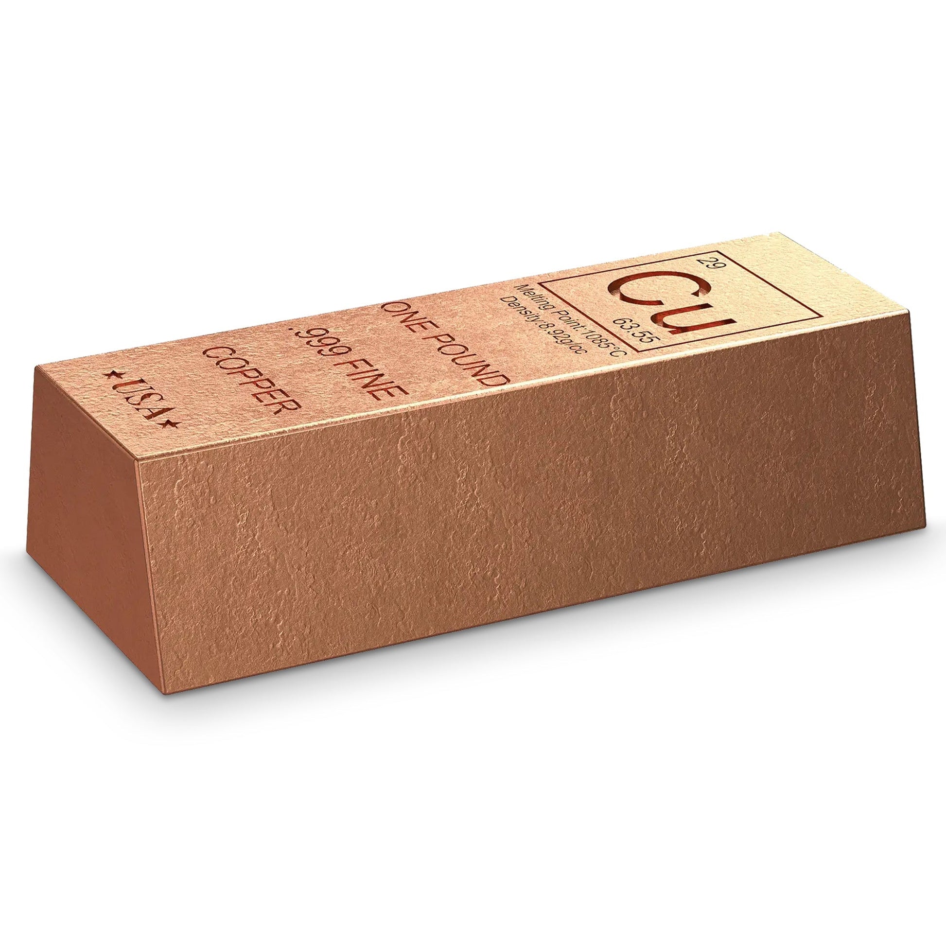 1 Pound Copper Bullion Bar Ingot Paperweight - 999 Pure Chemistry Element Design with Certificate of Authenticity GOLD TESTING EQUIPMENT