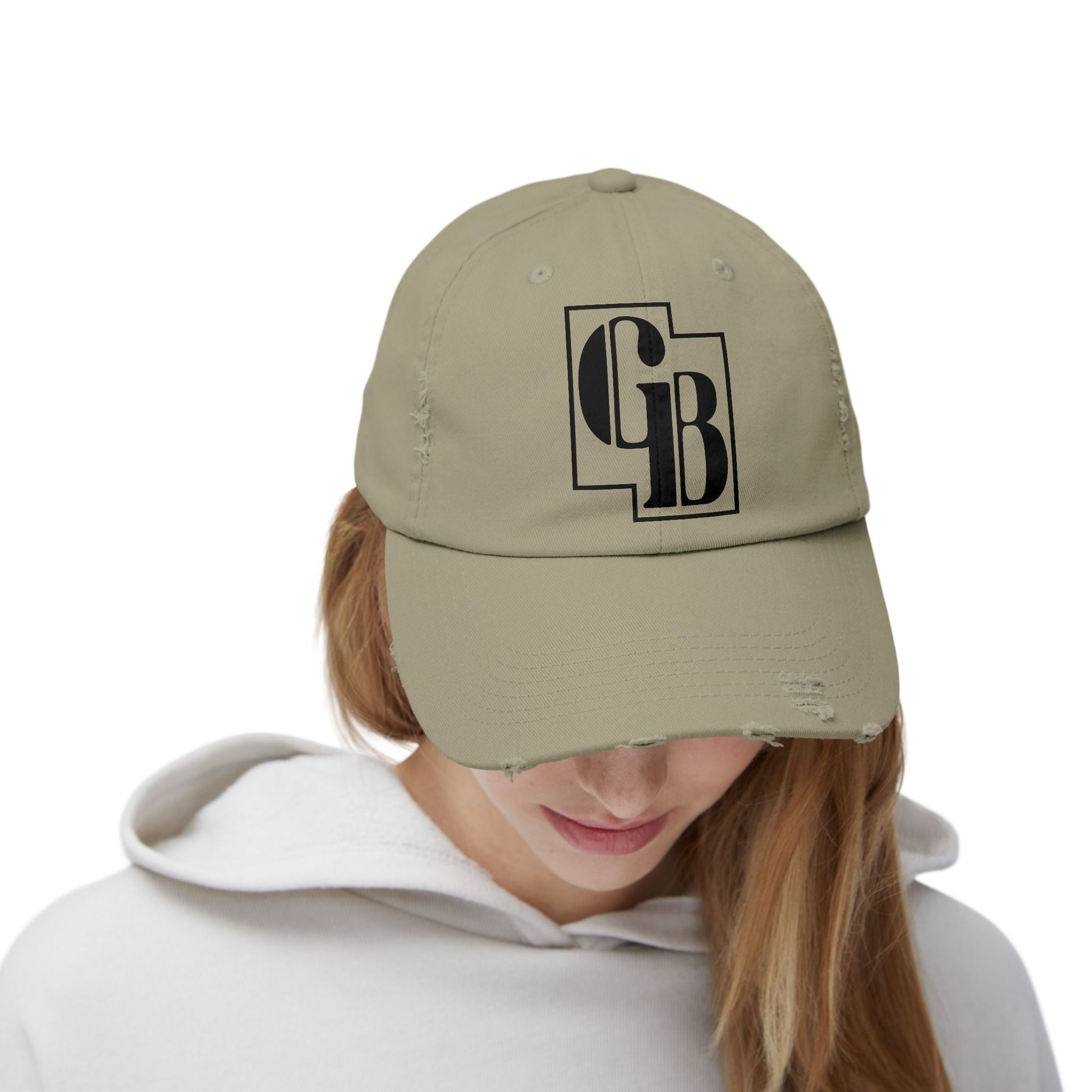 Unisex Distressed Cap with Bold Goldback Logo Graphic, Casual Hat for Everyday Wear, Gift for Sports Lovers, Trendy Accessories for Relaxed Vibes Printify