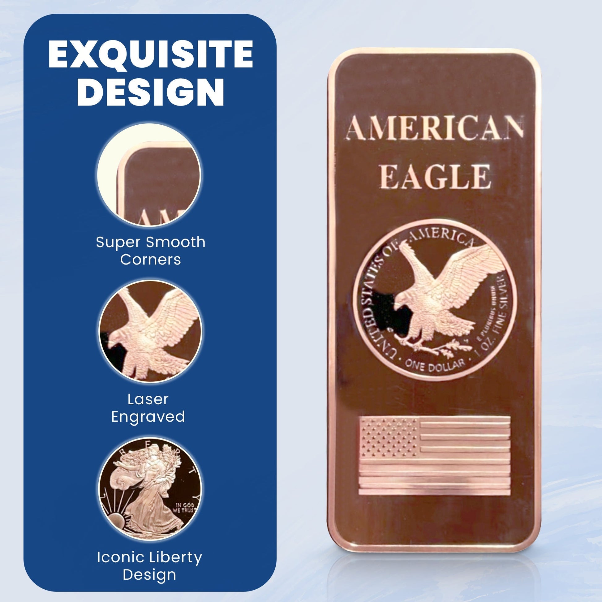 1 LB Troy Ounce/OZ .999 Pure American Metal Walking Liberty Eagle BAR Copper Precious Metals Pound Paperweight Pure Element CU Chemistry GOLD TESTING EQUIPMENT