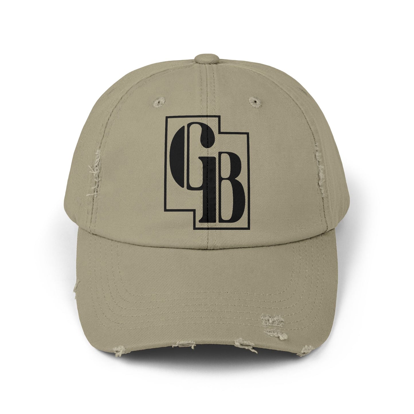 Unisex Distressed Cap with Bold Goldback Logo Graphic, Casual Hat for Everyday Wear, Gift for Sports Lovers, Trendy Accessories for Relaxed Vibes Printify