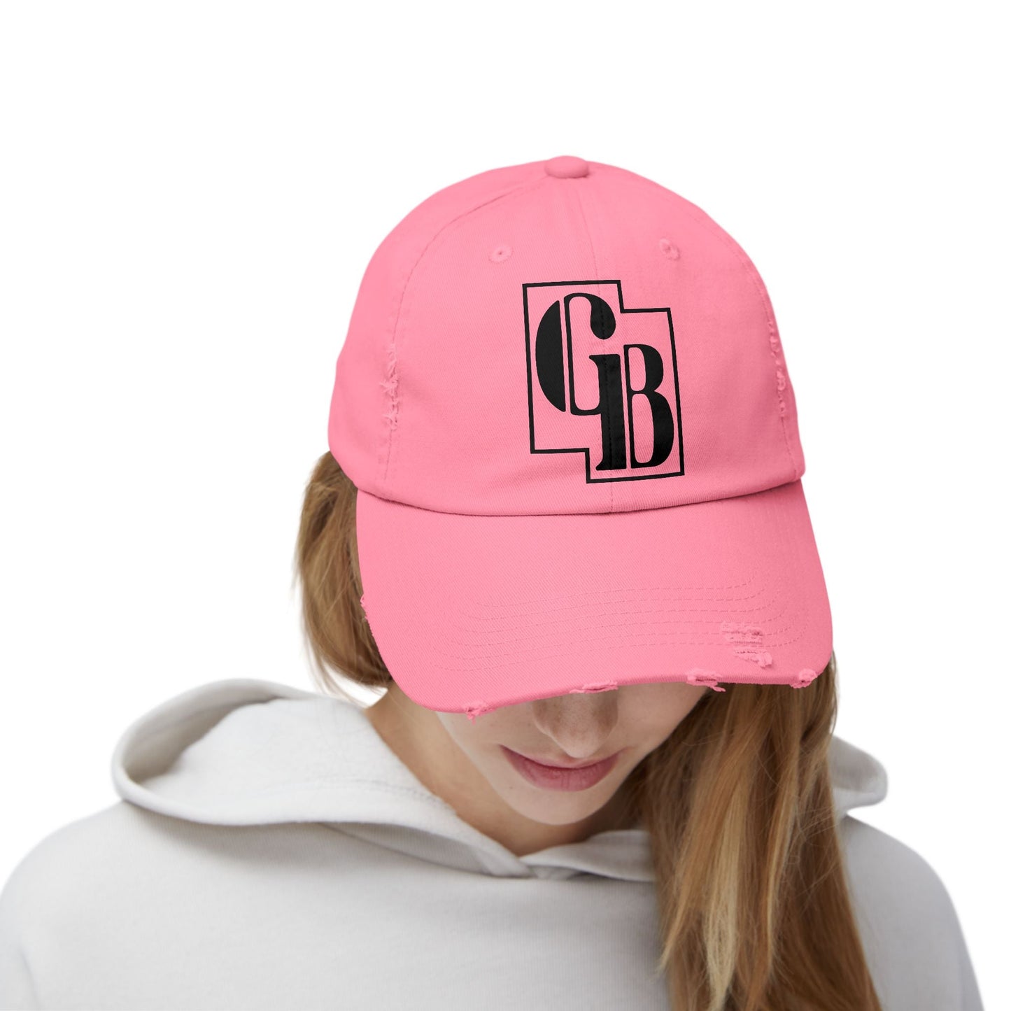 Unisex Distressed Cap with Bold Goldback Logo Graphic, Casual Hat for Everyday Wear, Gift for Sports Lovers, Trendy Accessories for Relaxed Vibes Printify