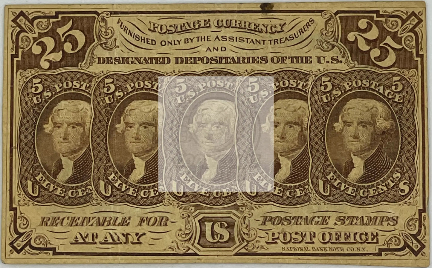 1862 US Fractional 25 Cents 1st Issu Fr. #1281, Banknote