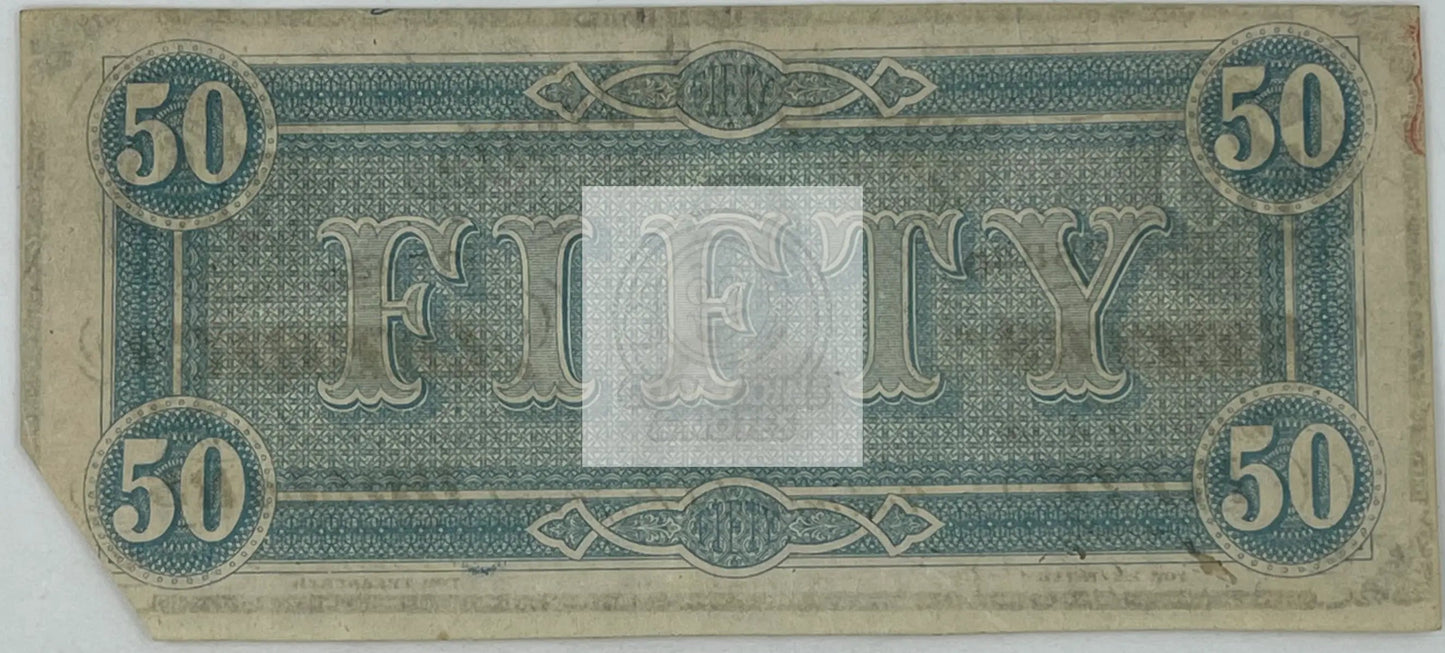1865 Confederate States of America 50 Dollars P-70 AU, Banknote