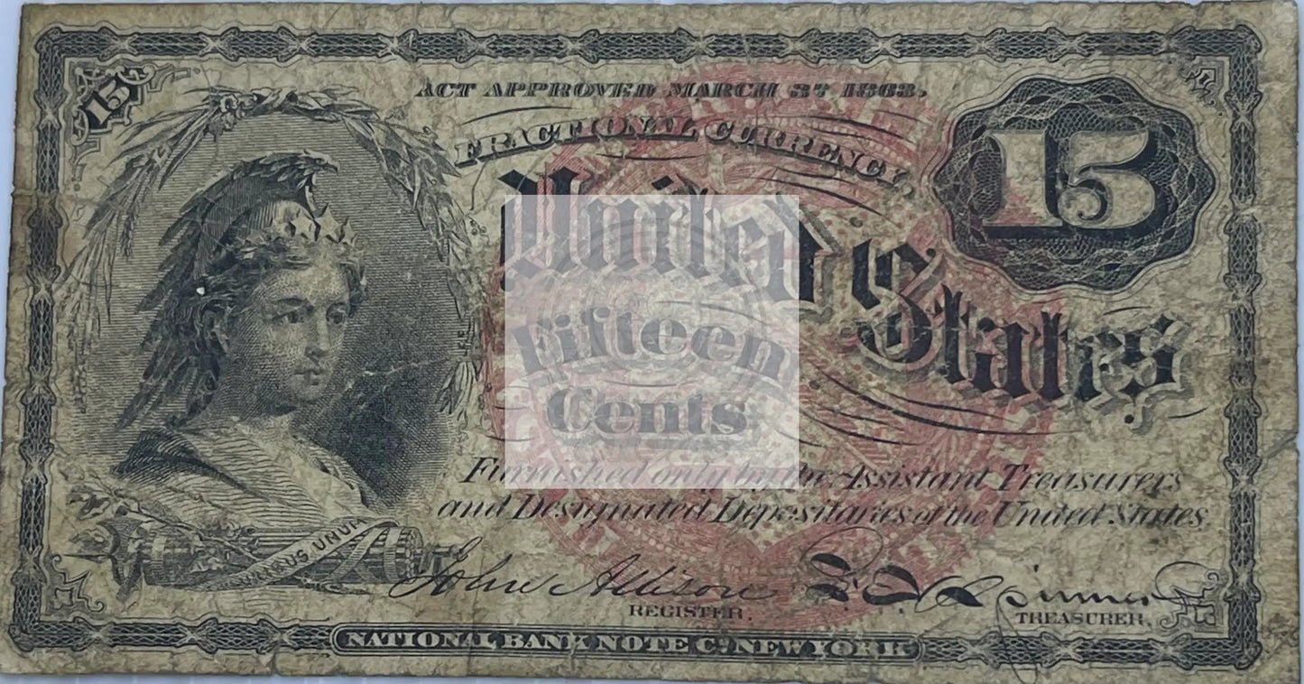 1869 15 cent US Fractional 4th Issue Fr# 1267 Banknote