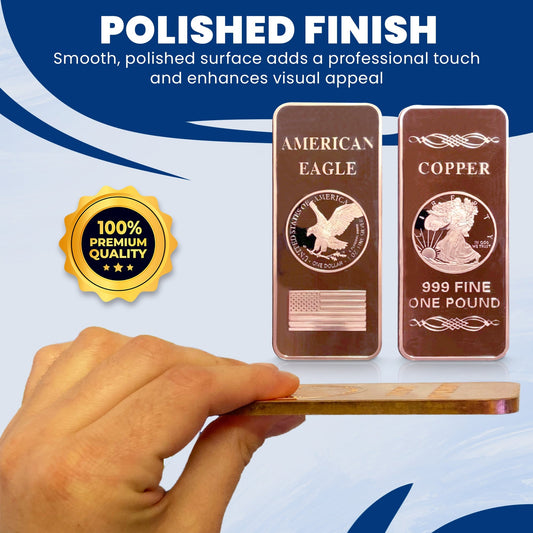 1 LB Troy Ounce/OZ .999 Pure American Metal Walking Liberty Eagle BAR Copper Precious Metals Pound Paperweight Pure Element CU Chemistry GOLD TESTING EQUIPMENT
