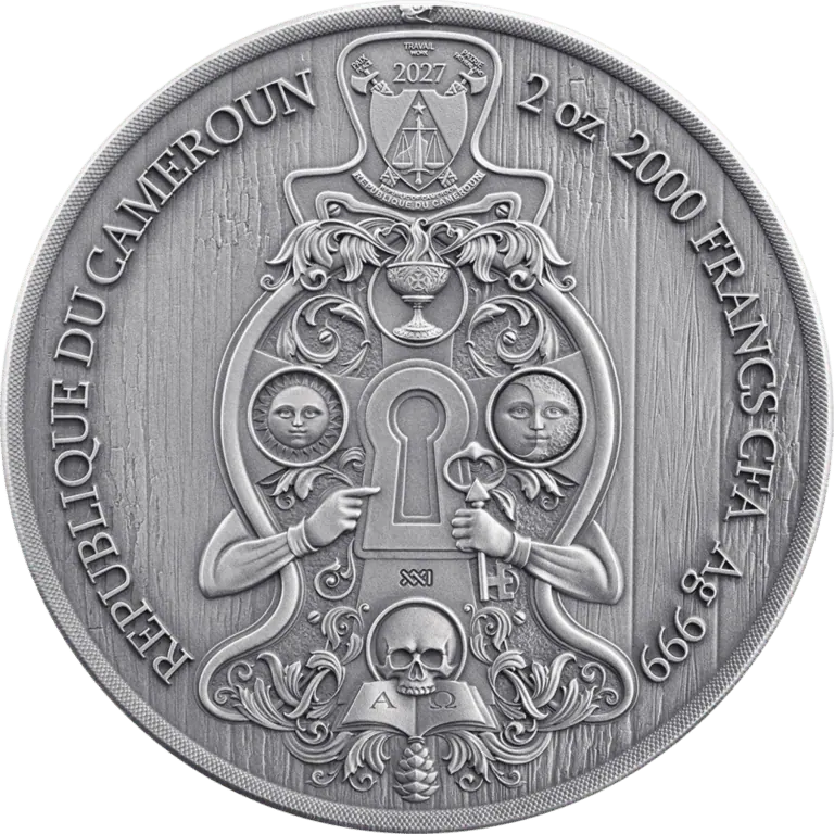 2027 Cameroon Secret Societies Freemasons 2 oz Silver Antiqued High Relief Coin