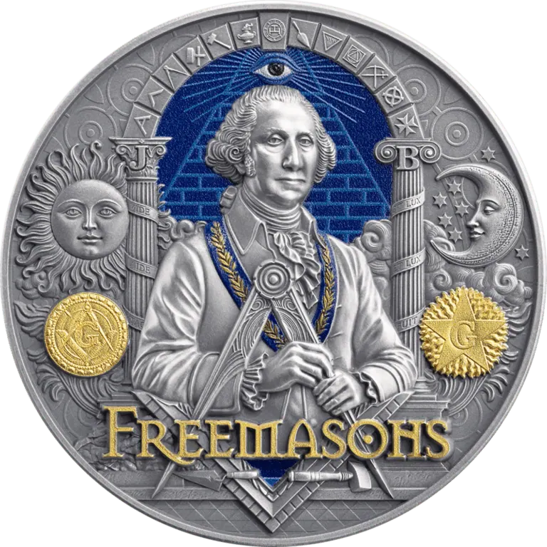 2027 Cameroon Secret Societies Freemasons 2 oz Silver Antiqued High Relief Coin