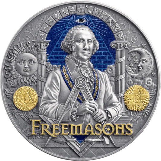 2027 Cameroon Secret Societies Freemasons 2 oz Silver Antiqued High Relief Coin