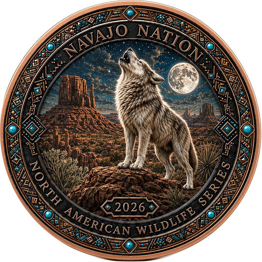 PRESALE – 2026 Navajo Nation Spirit of the Wolf UHR Colorized 1 oz .999 Copper Medal in Card