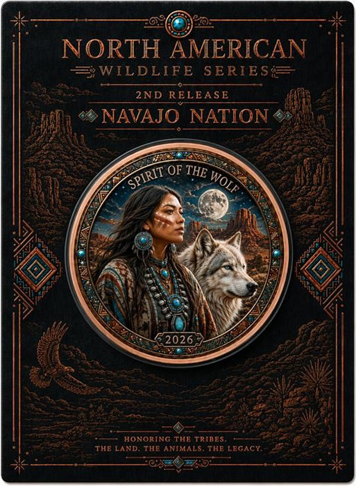 PRESALE – 2026 Navajo Nation Spirit of the Wolf UHR Colorized 1 oz .999 Copper Medal in Card