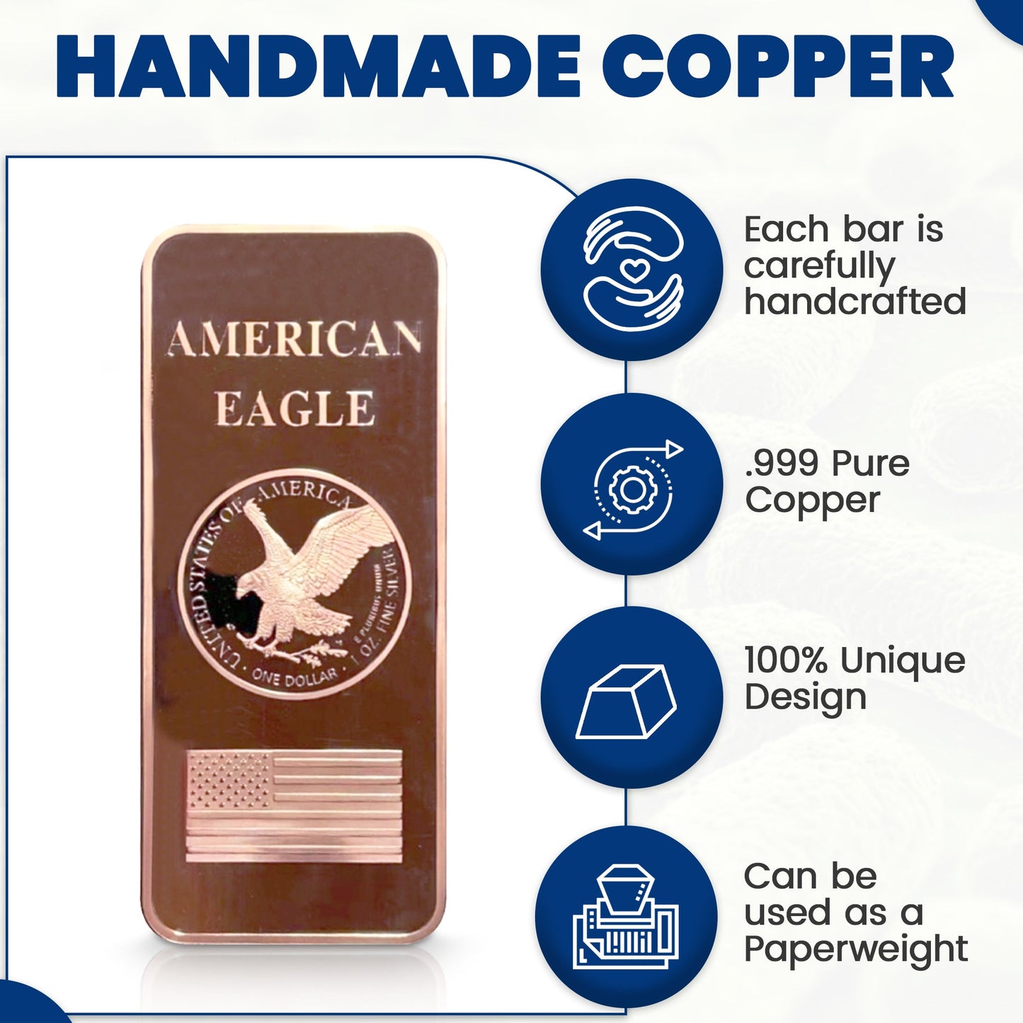 1 LB Troy Ounce/OZ .999 Pure American Metal Walking Liberty Eagle BAR Copper Precious Metals Pound Paperweight Pure Element CU Chemistry GOLD TESTING EQUIPMENT