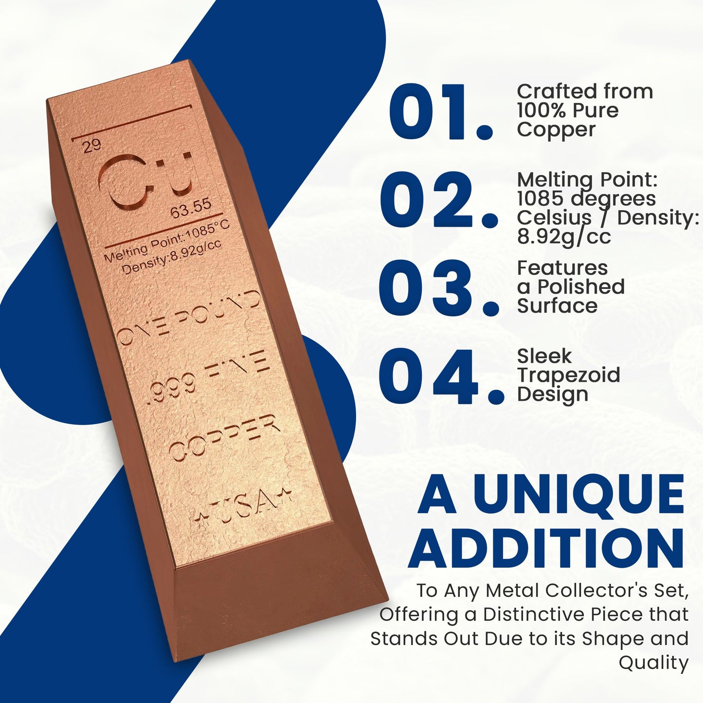 1 Pound Copper Bullion Bar Ingot Paperweight - 999 Pure Chemistry Element Design with Certificate of Authenticity GOLD TESTING EQUIPMENT