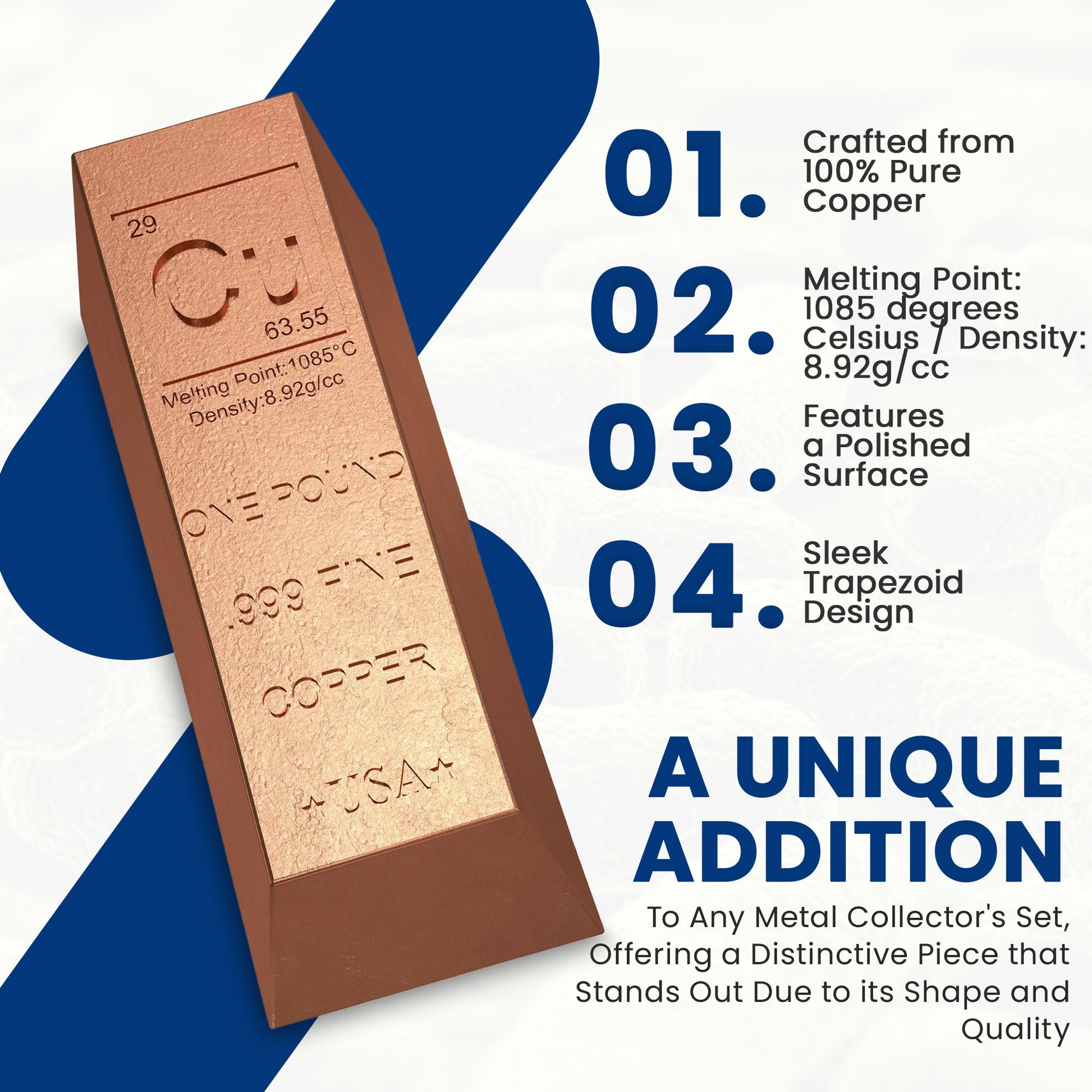 1 Pound Copper Bullion Bar Ingot Paperweight - 999 Pure Chemistry Element Design with Certificate of Authenticity GOLD TESTING EQUIPMENT