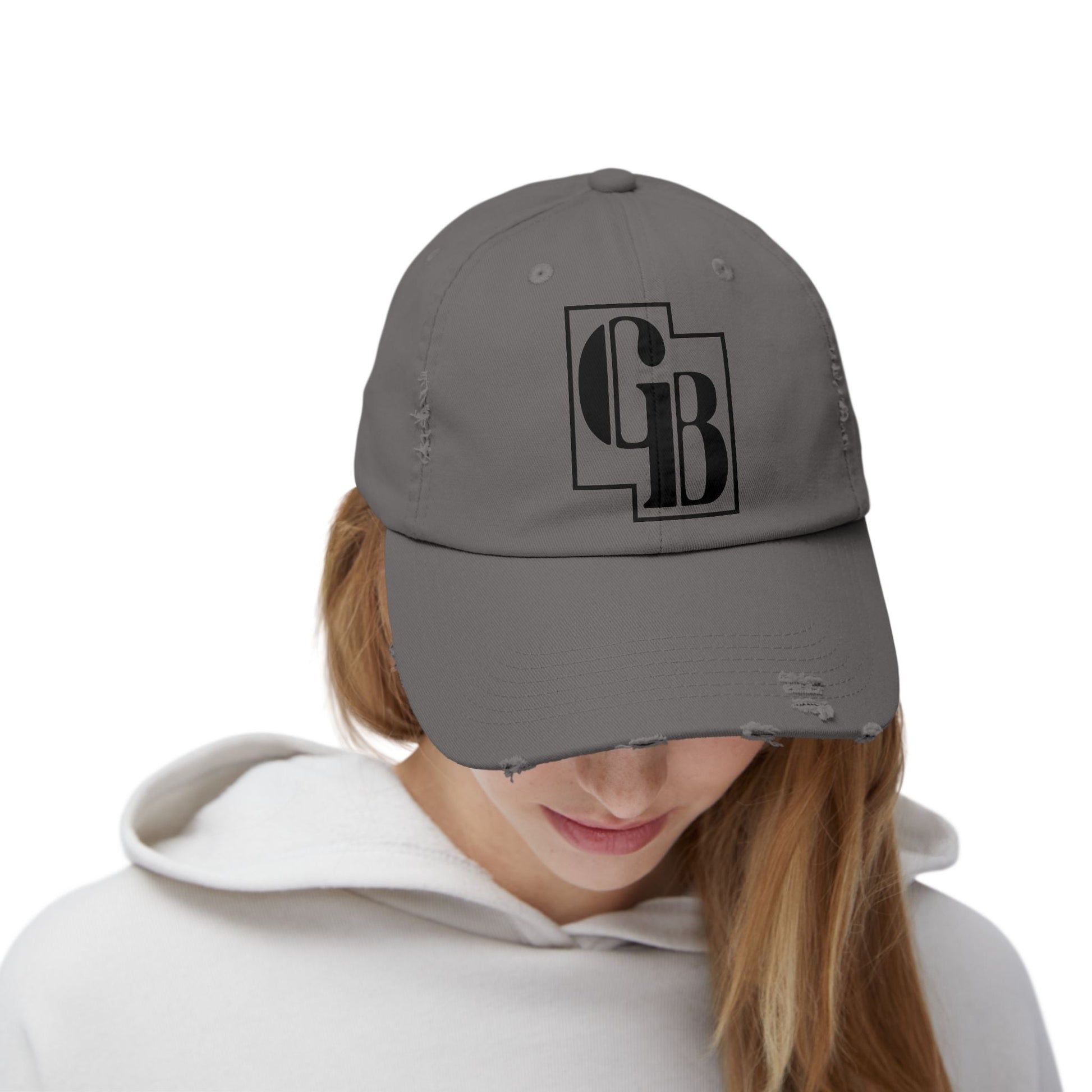 Unisex Distressed Cap with Bold Goldback Logo Graphic, Casual Hat for Everyday Wear, Gift for Sports Lovers, Trendy Accessories for Relaxed Vibes Printify