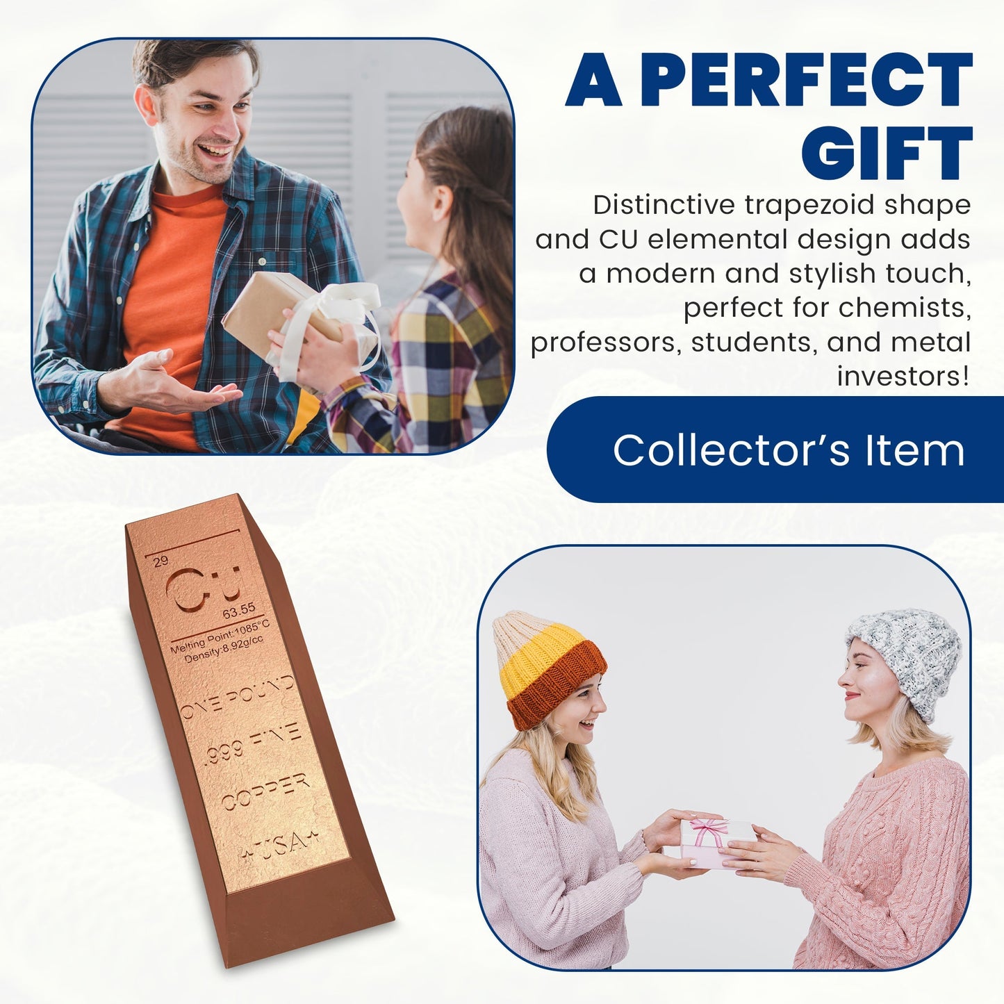 1 Pound Copper Bullion Bar Ingot Paperweight - 999 Pure Chemistry Element Design with Certificate of Authenticity GOLD TESTING EQUIPMENT