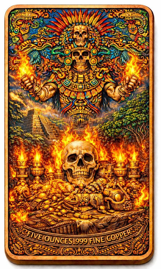 Aztec Ritual Colorized 5 oz .999 Fine Copper Bar – Limited Mintage 3,000 (Presale)
