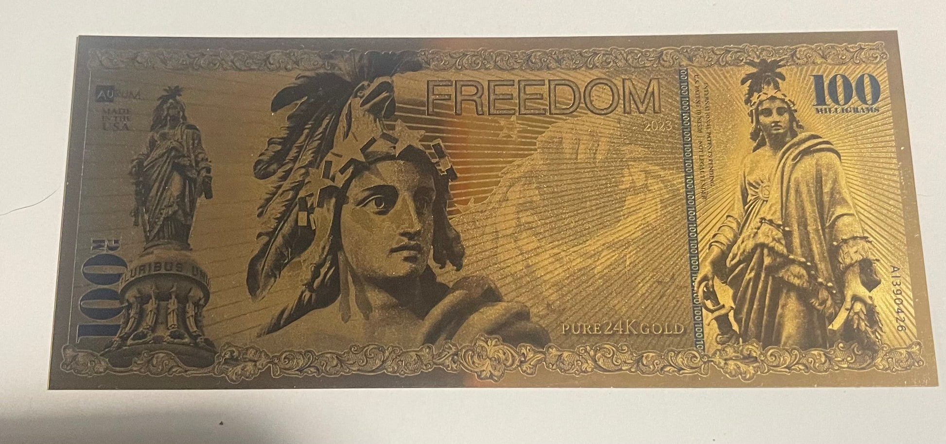 Freedom 100 MG 24k gold note by Valaurum K2BX