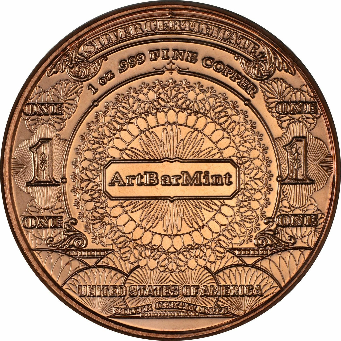 1 oz Copper Round - $1 Black Eagle Note