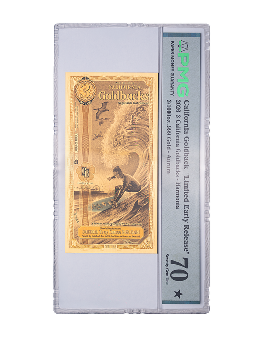 2026 California 3 Goldback PMG 70 Limited Early Release | Harmonia | Goldback®