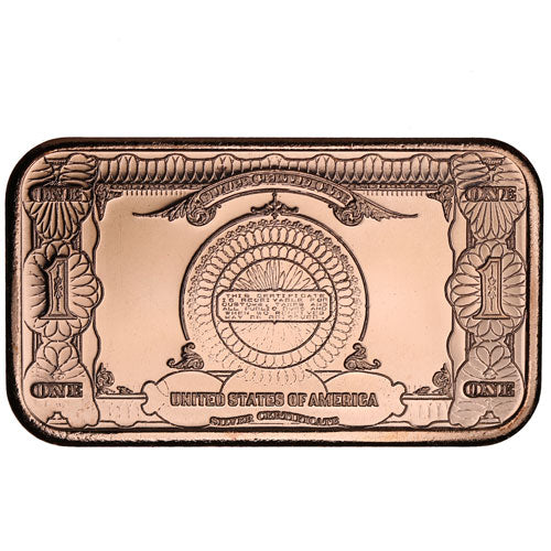 1 oz Copper Bar - $1 Black Eagle Note