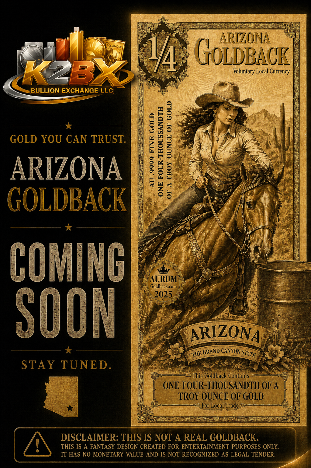 1/4 Arizona Goldback Alpha® | Quarter Goldback | K2BX