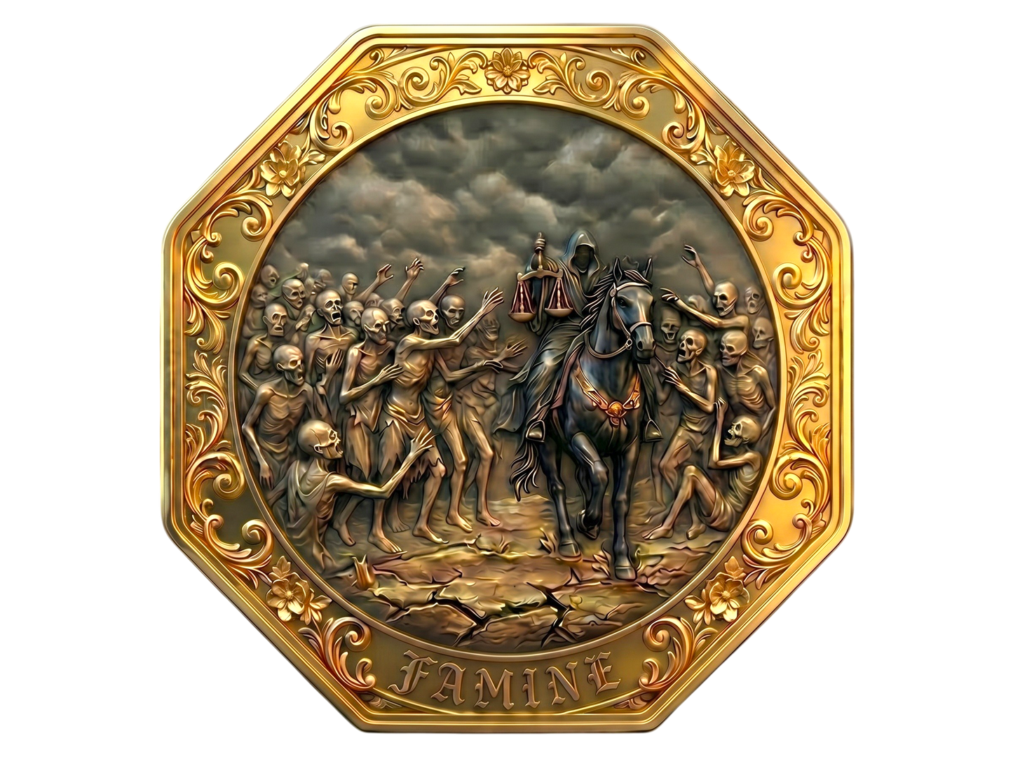 PREORDER SALE Four Horsemen of the Apocalypse - Famine Gold Gilt 10 oz Copper Medal