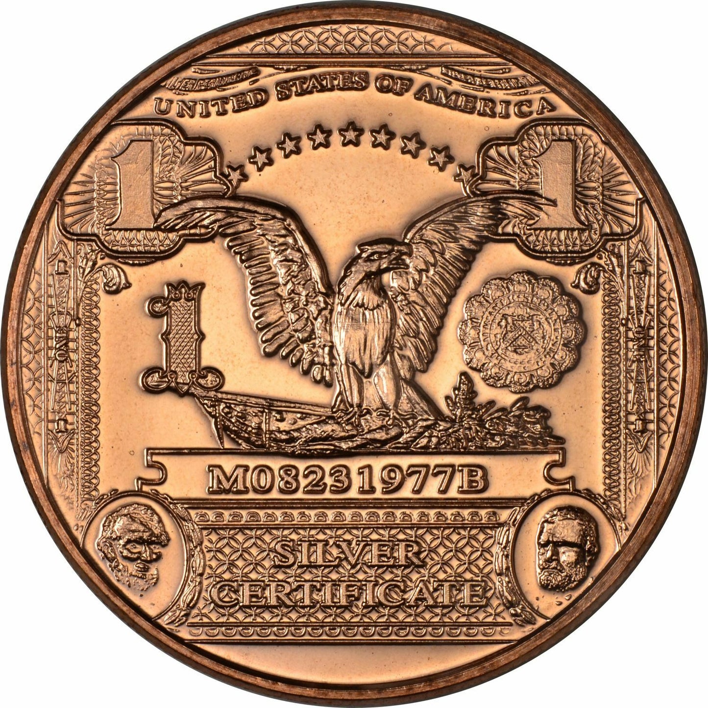 1 oz Copper Round - $1 Black Eagle Note