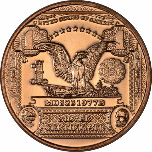 1 oz Copper Round - $1 Black Eagle Note