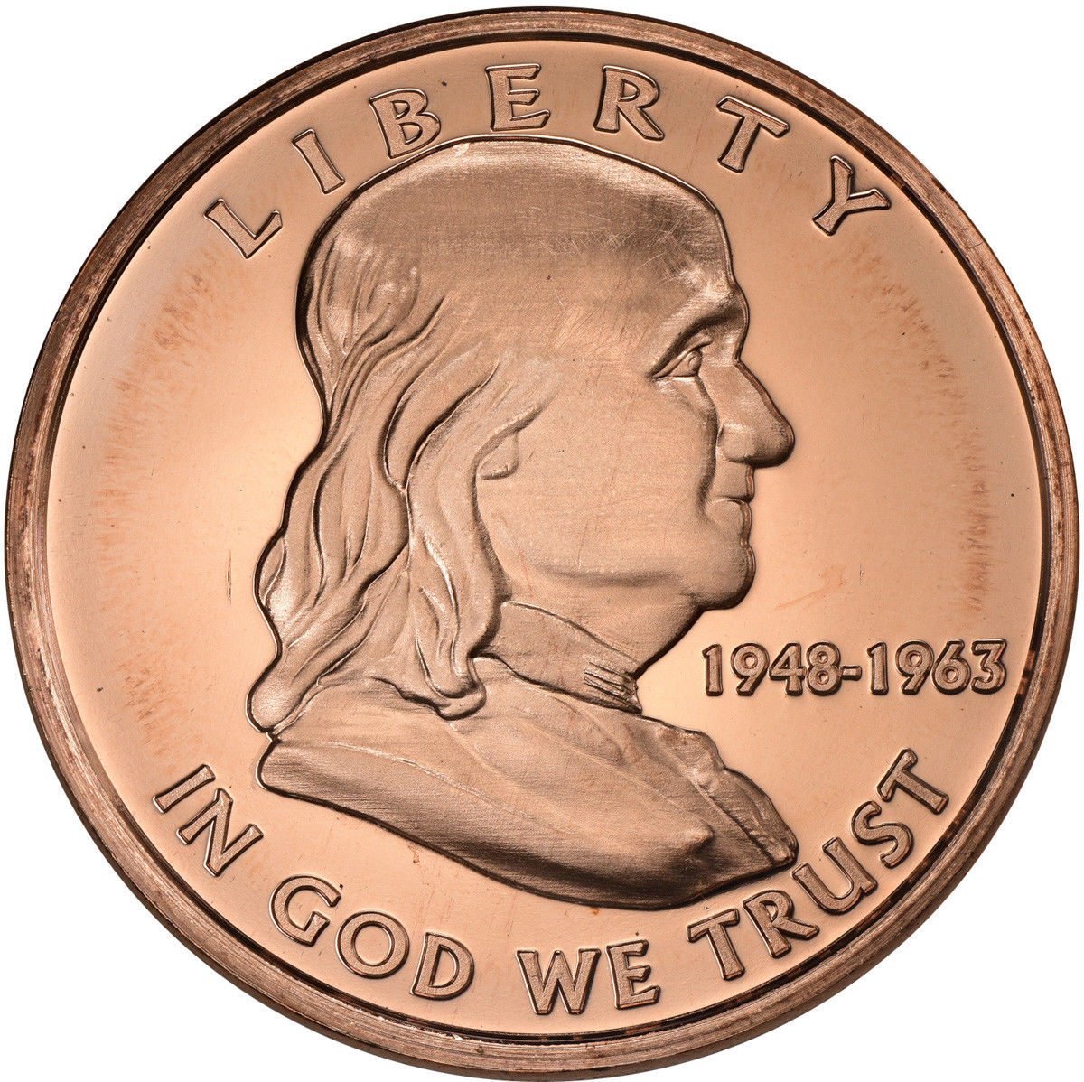 1 oz Copper Round - Franklin Half Dollar