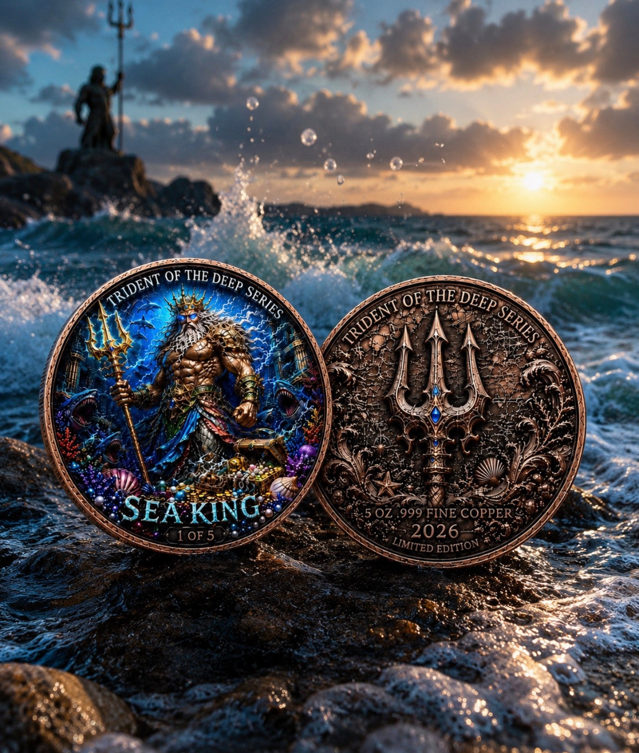 PRESALE – Sea King 5 oz .999 Fine Copper Round | Trident of the Deep Series #1 | Limited Mintage of 1,000
