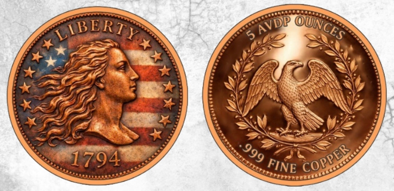 Flowing Hair Colorized 5 oz Copper Round in Capsule