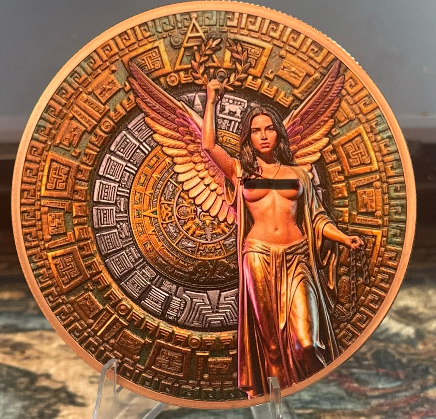 Aztec angel 5 ounce copper round