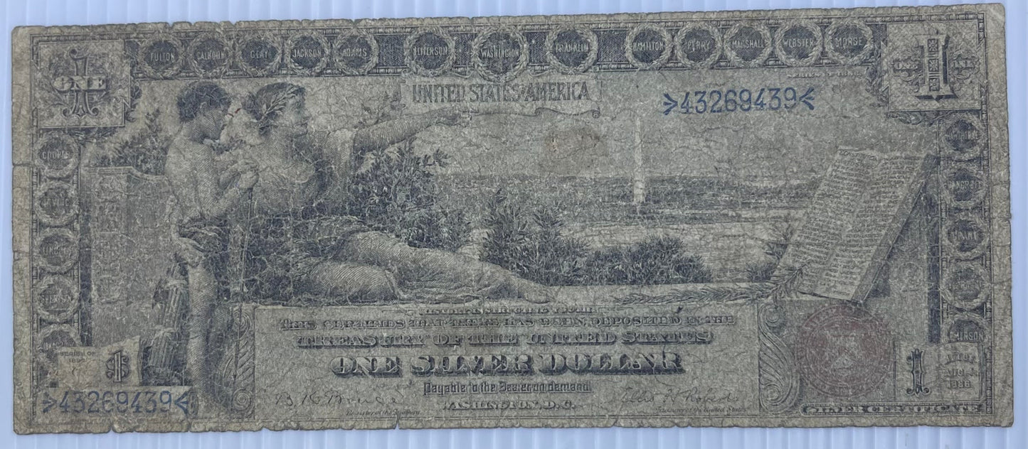 1896 Educational Note 1 Dollar Silver Certificate Red Seal Fr# 225 Banknote