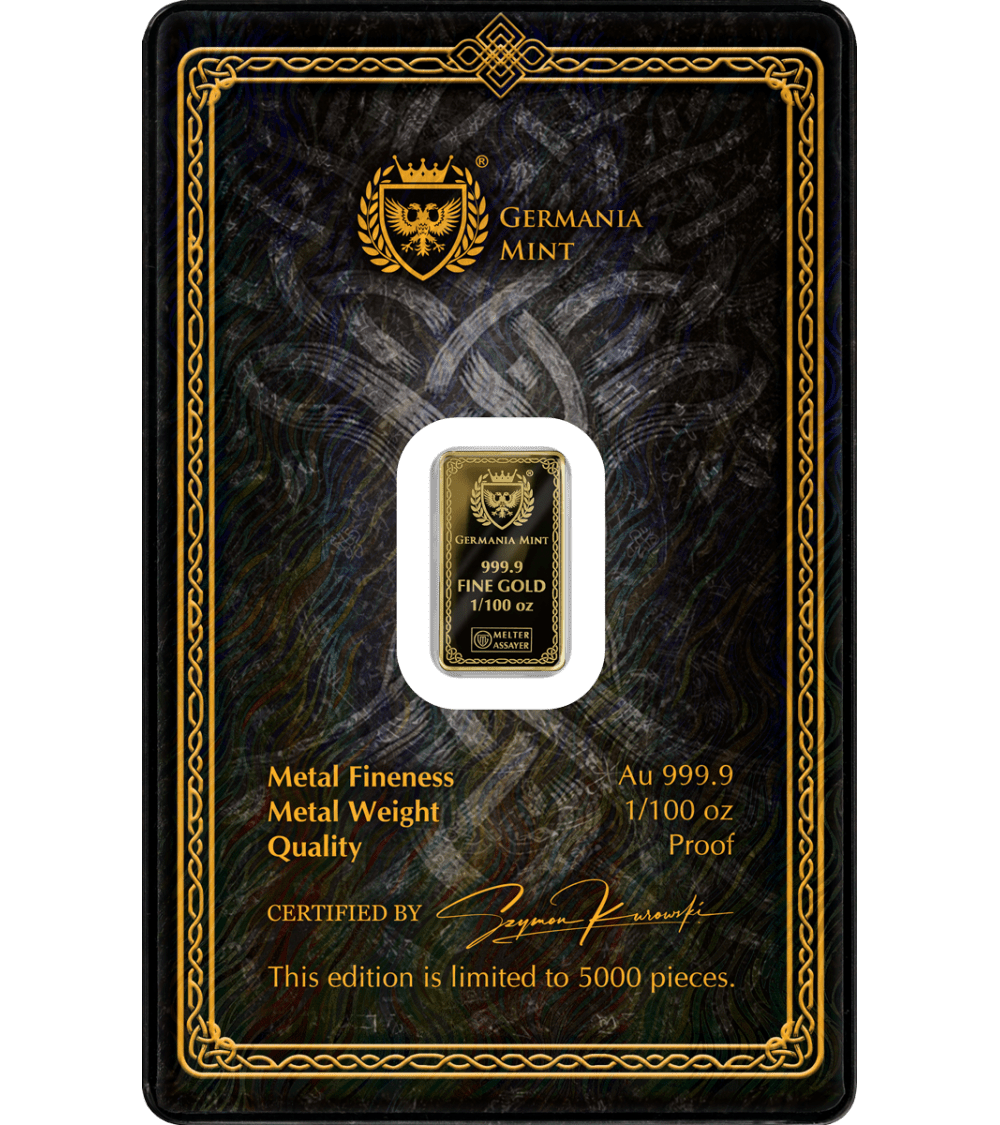 Germania Mint - Norse Gods Odin 1/100 oz Gold Bar in Card