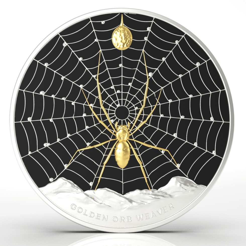 2026 Pitcairn Islands Golden Orb Weaver Spider 1 oz Silver Coin In Stock Items, Collectible Coins, Collectible Coins, Animal Theme
