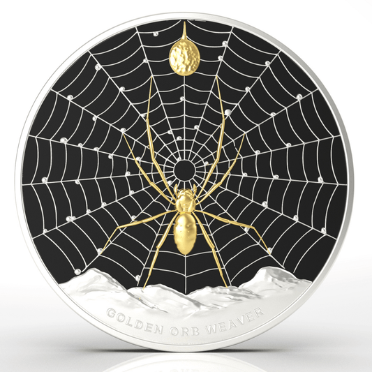 2026 Pitcairn Islands Golden Orb Weaver Spider 1 oz Silver Coin In Stock Items, Collectible Coins, Collectible Coins, Animal Theme