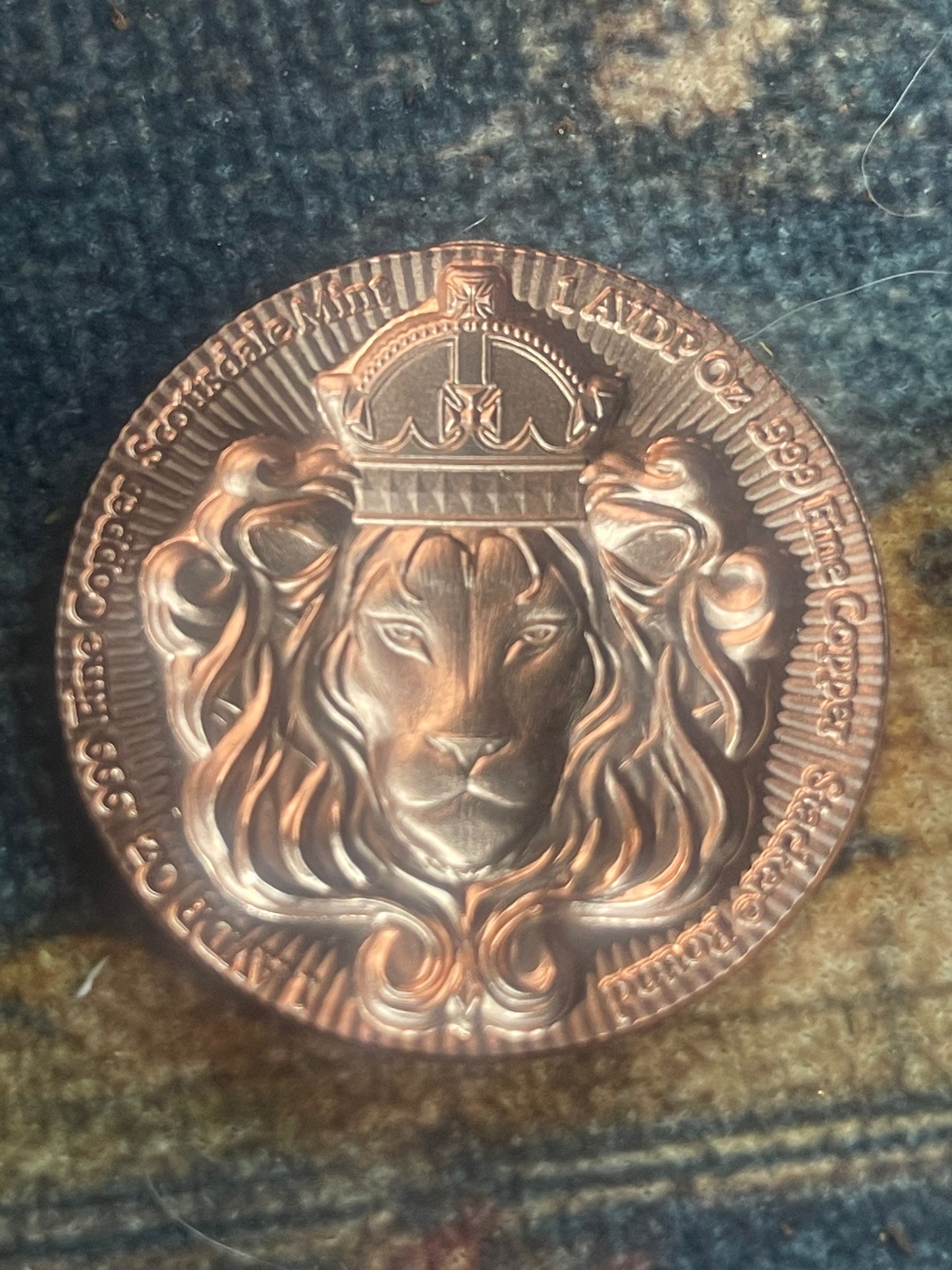 Scottsdale Mint Lion Stacker 1 oz .999 Copper Round