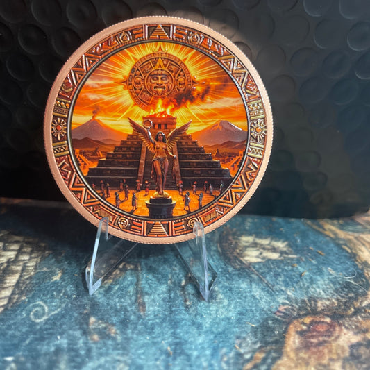 Mexico Aztec Empire Angel Colorized 5 oz Copper Medal